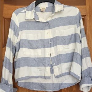 Blue and white striped cropped blouse